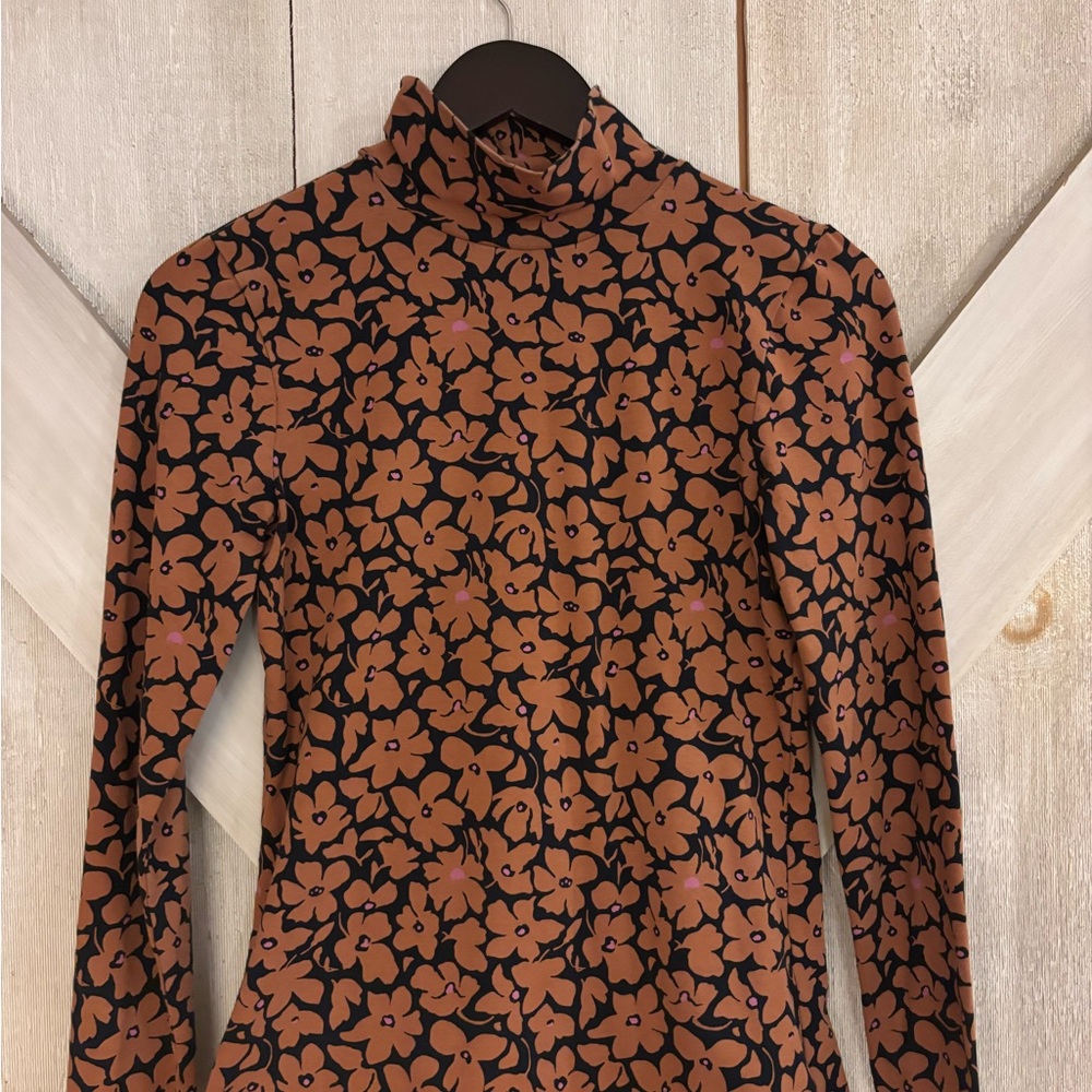 Anthropologie Black and Brown Floral Turtleneck Blouse